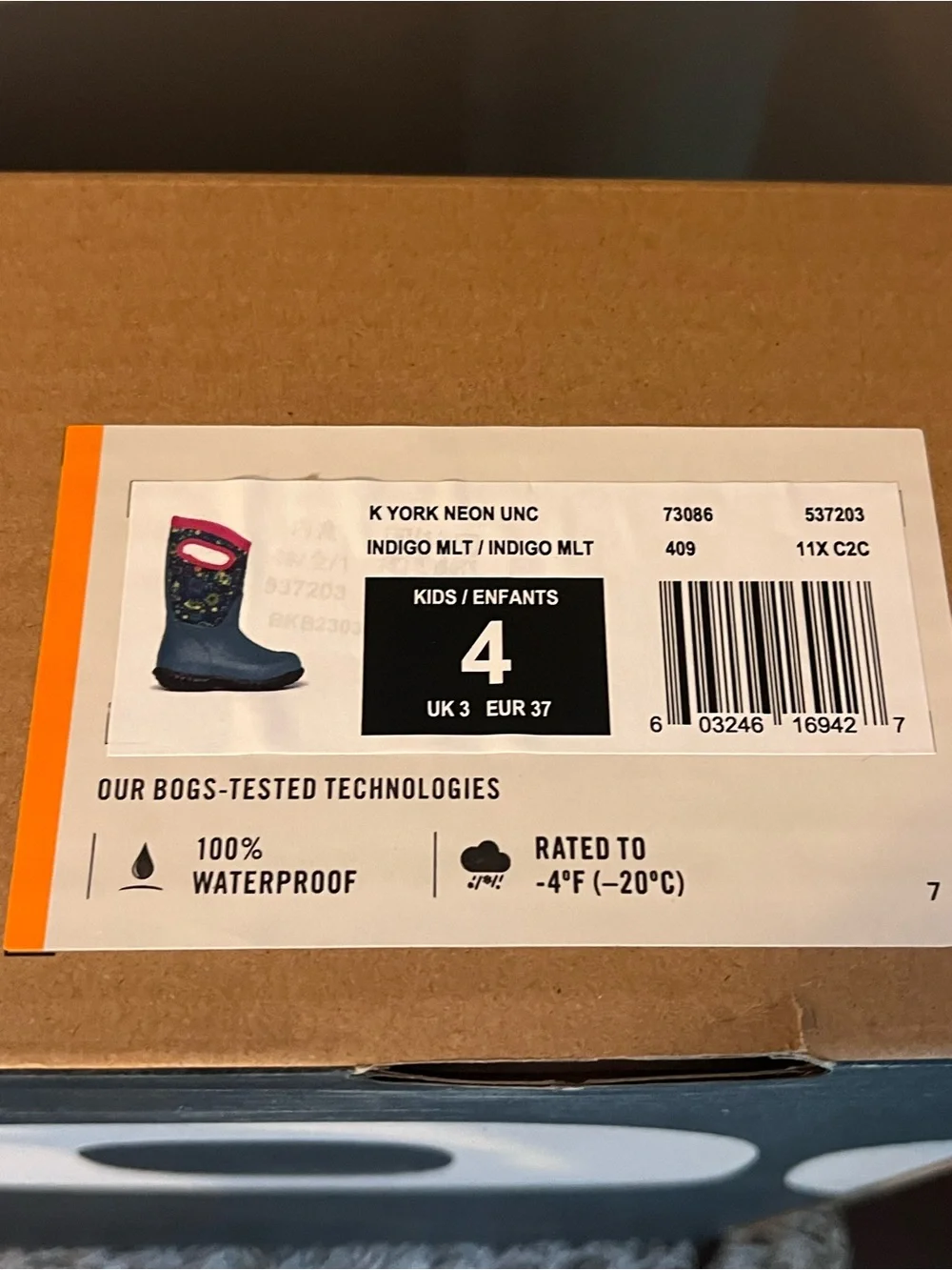 Bogs Kids Blue Snow Boots with Pink Trim & Galaxy Print Neon